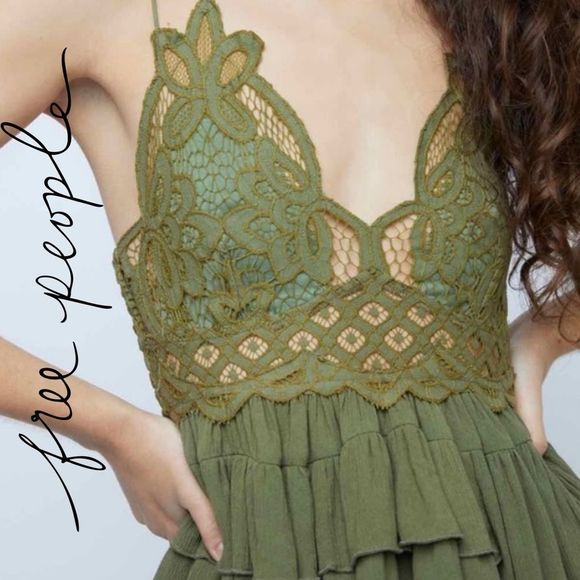 Free People Tops - NWT Free People Intimately Adella Cami Tank Top in Olive Green Lace Size Small